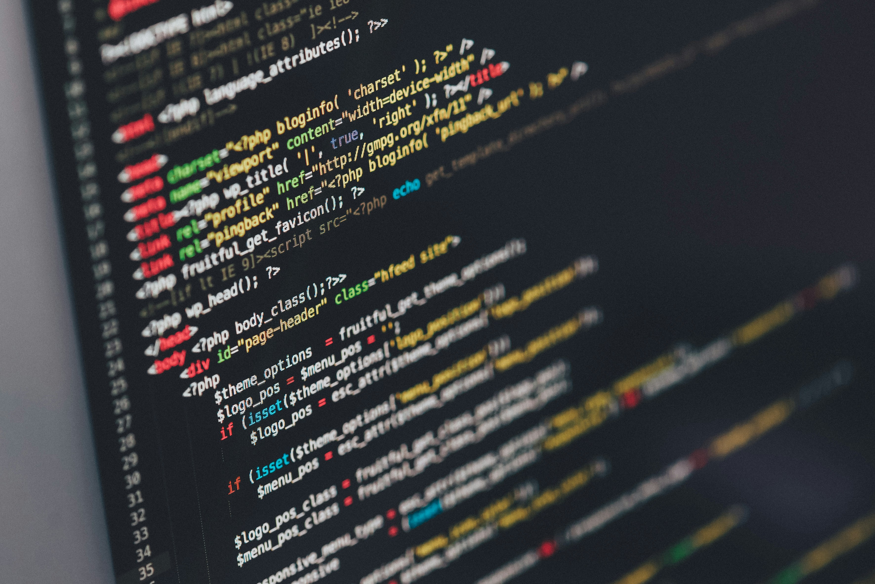 A screen with codes in dark-mode